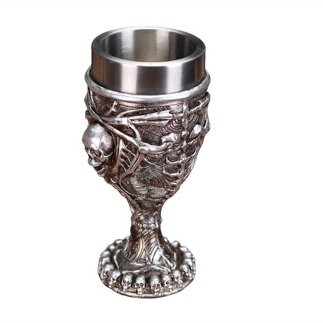 1pc, Skull Art Design Wine Glass, Stainless Steel Skull Red Wine Cup, Bound Skull Highball, Halloween Gift, Multi-Purpose, Cold Beverage, for Adults, Christmas, Easter, Insulated, Reusable, Hand Wash Only