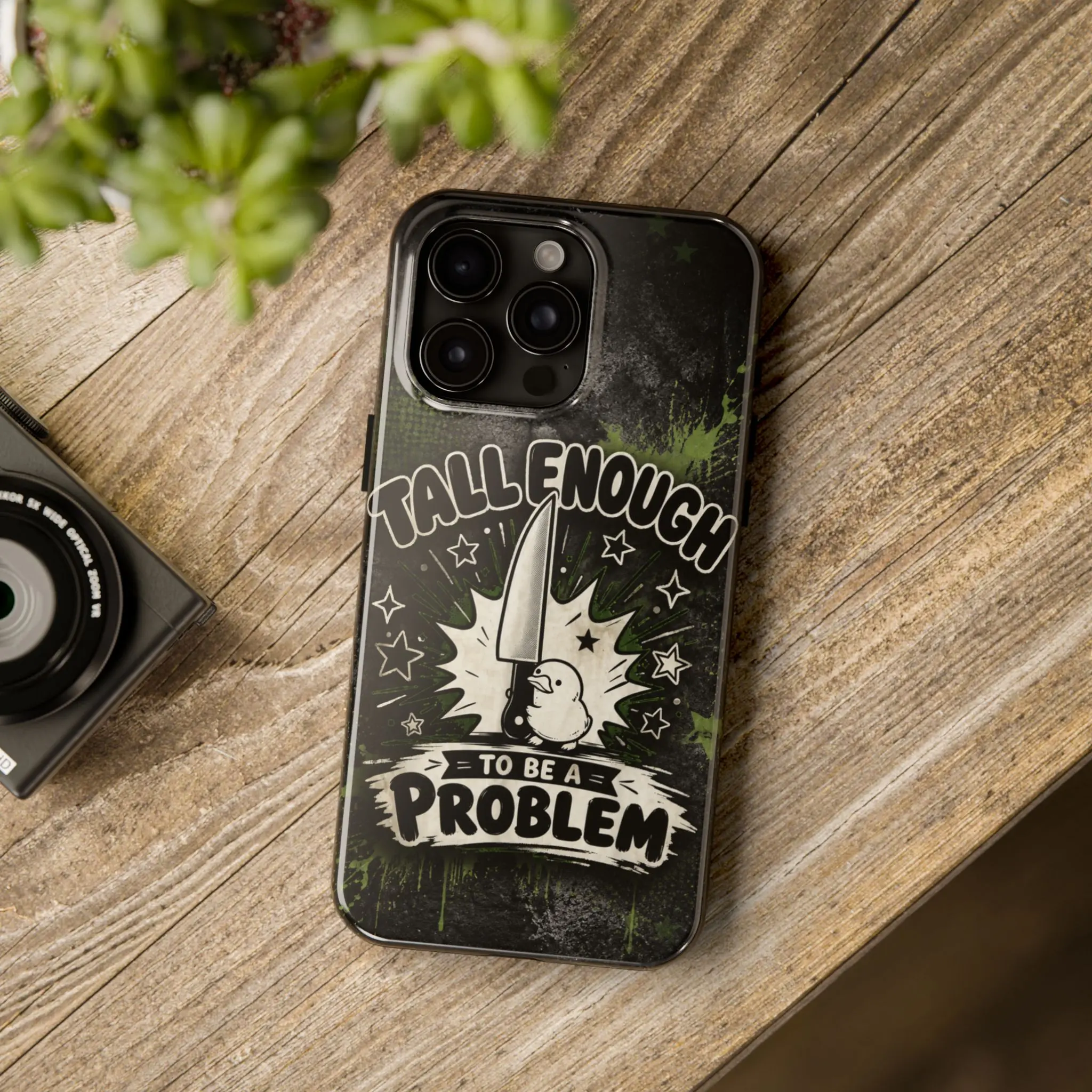 Tall Enough To Be a Problem Funny Duck Dual Layer Phone Case - Cute Knife Duck Meme Graphic Cover, Sarcastic Animal Humor Cell Protector with Grunge Cartoon Accessories for iPhone 17/16/15/14/13/12/11 Pro Max/Plus