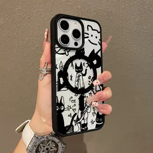 Trendy Magnetic Case for iPhone11/12/13/14/15/16/17/promax Cartoon Cats Doodle MagSafe Ready, Ultra Thin & Shockproof | Cute Pick for Girls