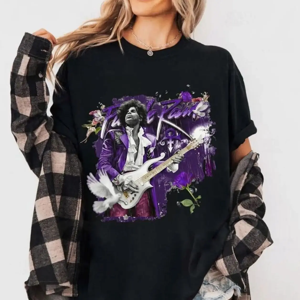 Prince Purple Rain Print T-Shirt, Purple Graphic Tee, Retro Vintage Streetwear Shirt