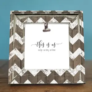 Rustic Shabby Chic Photo Frame - "This is Us" - Perfect Love Gift for Mother's Day, Anniversaries, Weddings & More - 8x8 with 4x4 Photo Insert Decor Light