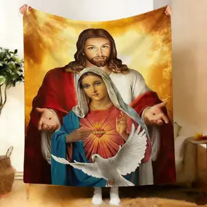 Virgin Mary Our Lady of Guadalupe Blanket Flannel Fleece Soft Comfortable Maria Enthusiast Gift Four Seasons for Sofa Bedroom Air Conditioner Blanket Office and Tourist Camping Air-conditioned room camping and home blanket