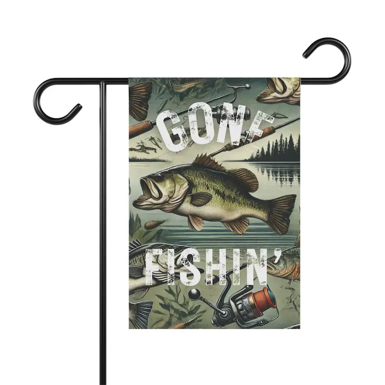 Garden Banner, Fishing Flag Outdoor Decor, House Wall Hanging, Bass Fisherman Gift, Lake Cabin Decoration, Summer Garden Party Flag