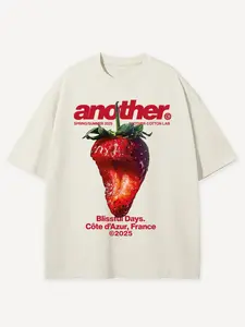 1Pcs Strawberry Graphic French Aesthetic T-Shirt | Cream Oversized Boxy Fit Casual Unisex Tee with 2025 Magazine Print | Heavyweight Summer Streetwear Top
