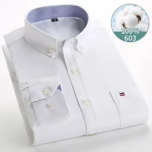Men's Long Sleeve Business Casual Solid Color Oxford Cotton Dress Shirt