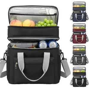 Leakproof Insulated Lunch Bag, Double Layer Cooler Tote with Shoulder Strap，Large Capacity Insulated Cooler Tote for Women & Men