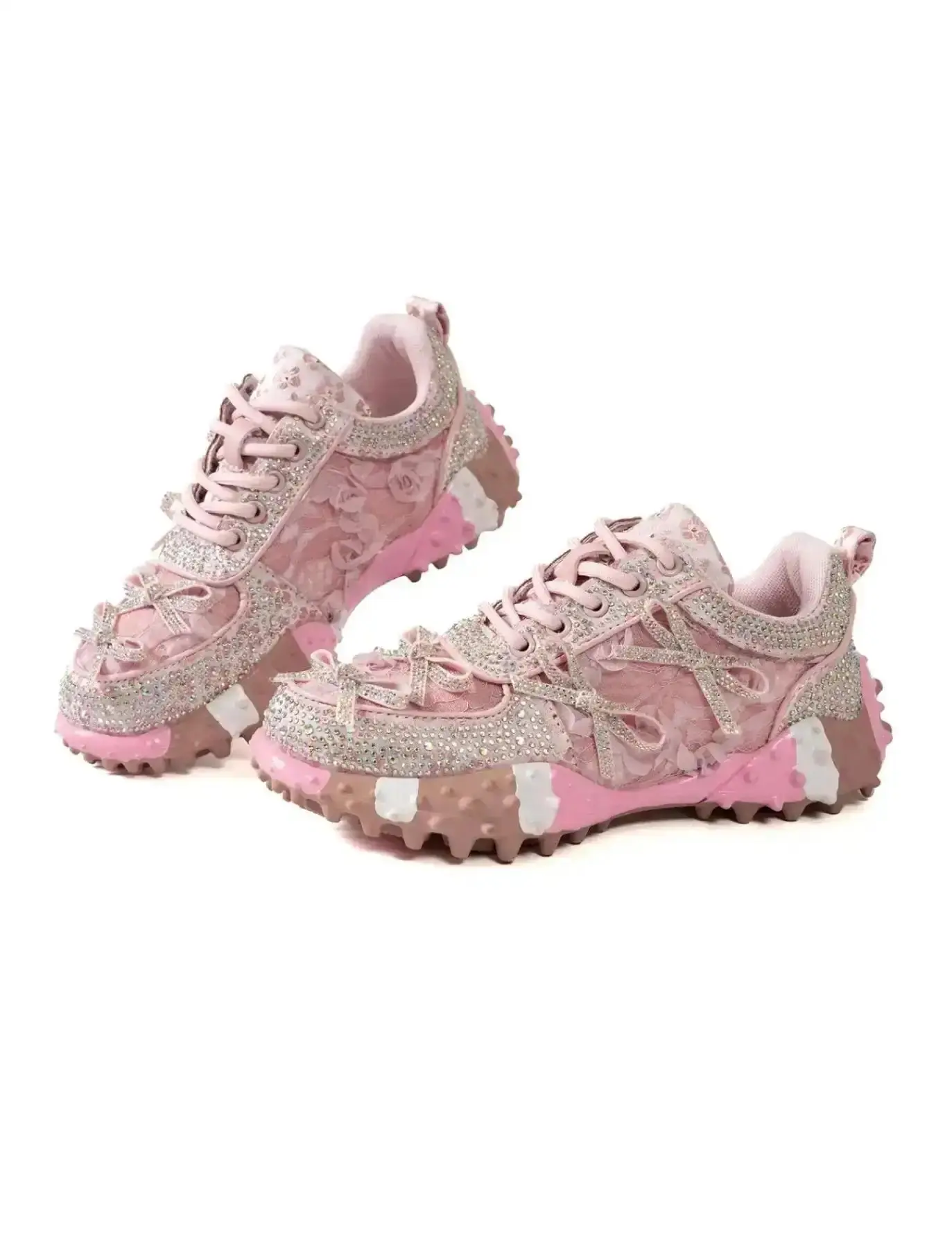 2026 New Model Sweet Cool Girl Style Crystal Lace Rose Bow Dad Shoes Thick Sole Height Boost Slimming Grip Daily Streetwear Sports Women Sneaker Trainer Footwear performance running shoe versatile sneak Trendy Daily