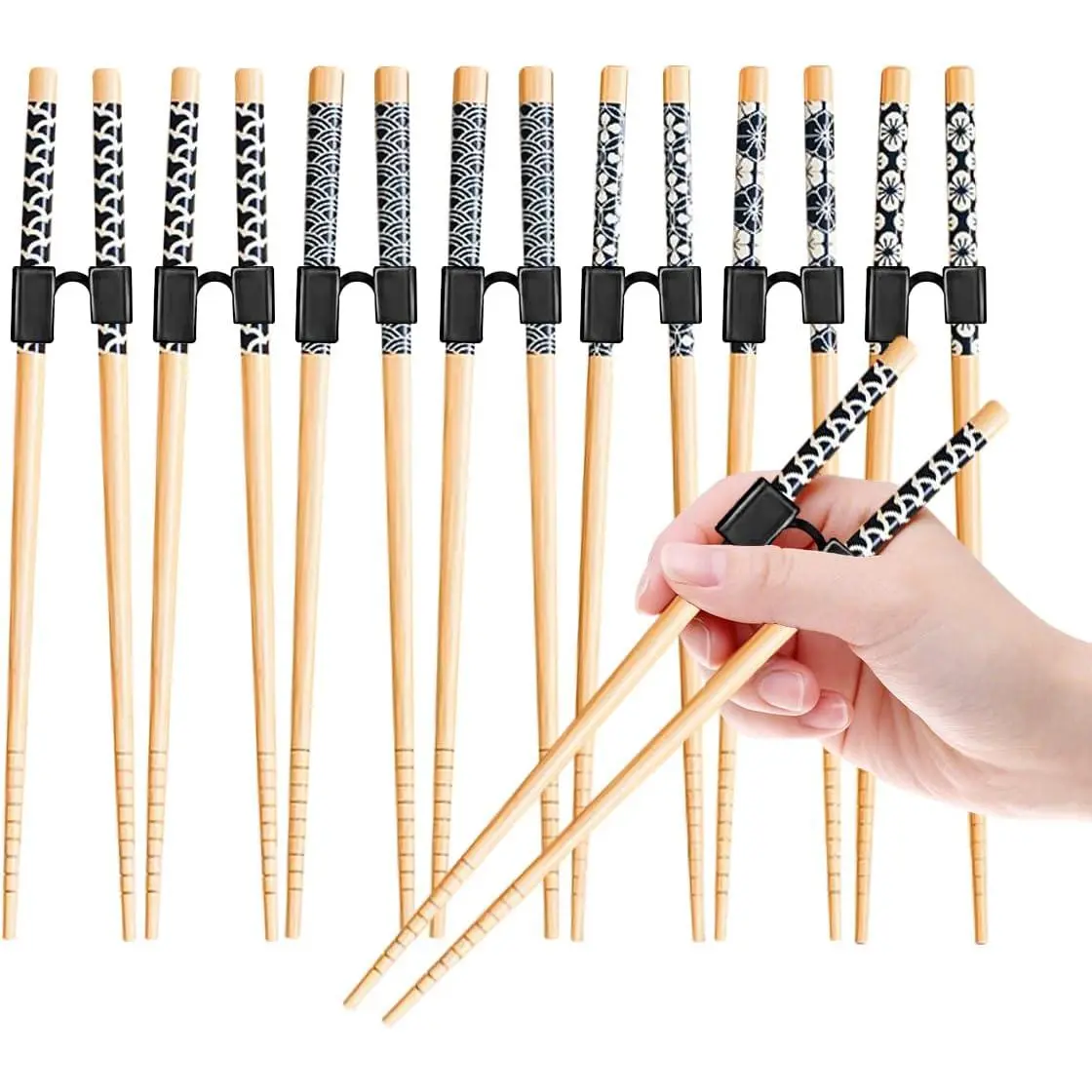 7 Pairs   Chopsticks Beginners for  Adults Learners,  Wooden Chopsticks Trainers Helpers Set, Dishwasher Safe, L8.86Inch (1. )