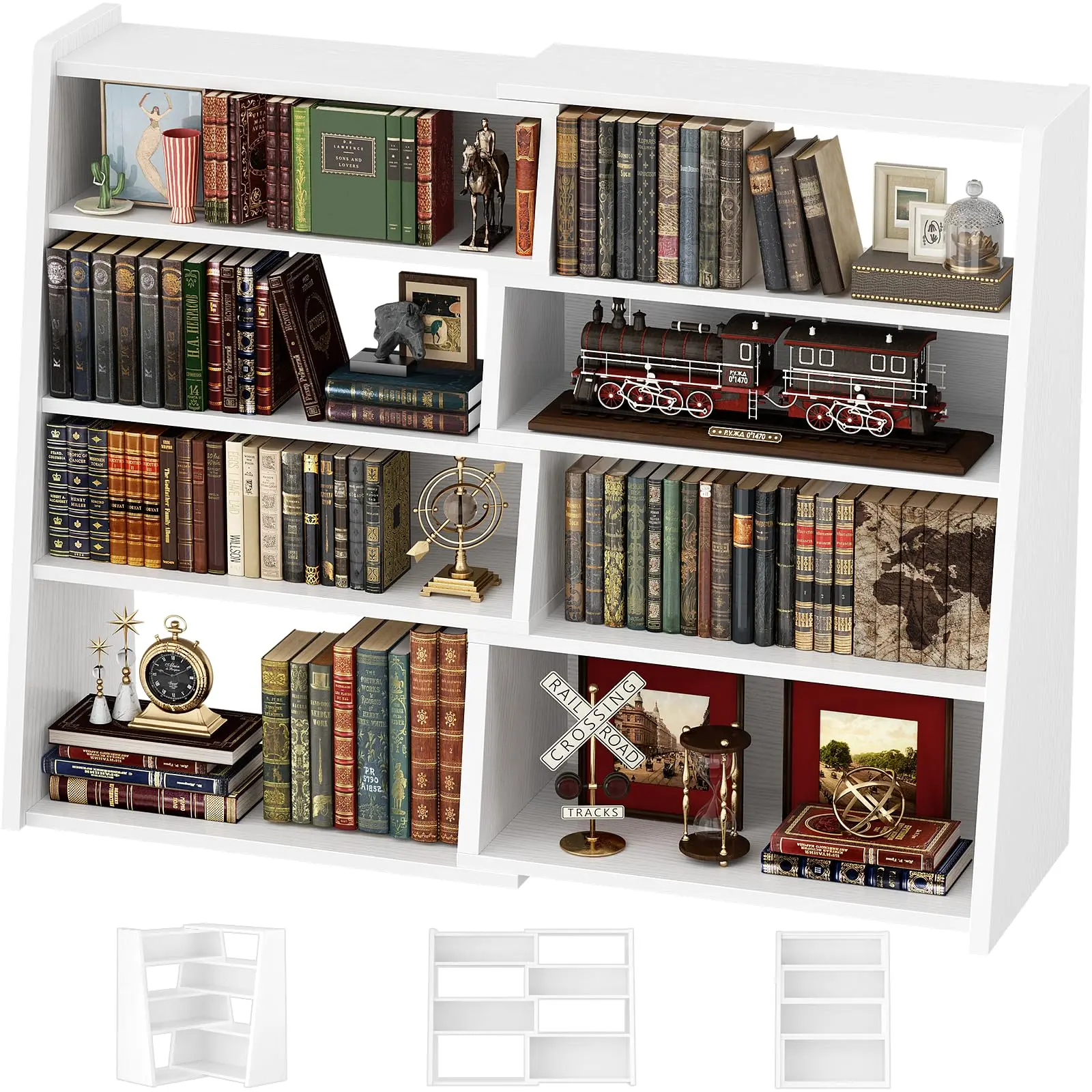Expandable Bookshelf Cube Storage Organizer Bookshelf Open Cubby Shelf for Small Spaces Corner Bookcase Wood for Living Room Decor, Shelves For Bedroom