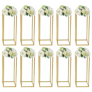 CNCEST 10PCs Gold Metal Flower Stand for Wedding Table Centerpieces 23.62inch Tall Modern Rectangular Design for Floral Arrangement Party Events Home Deco