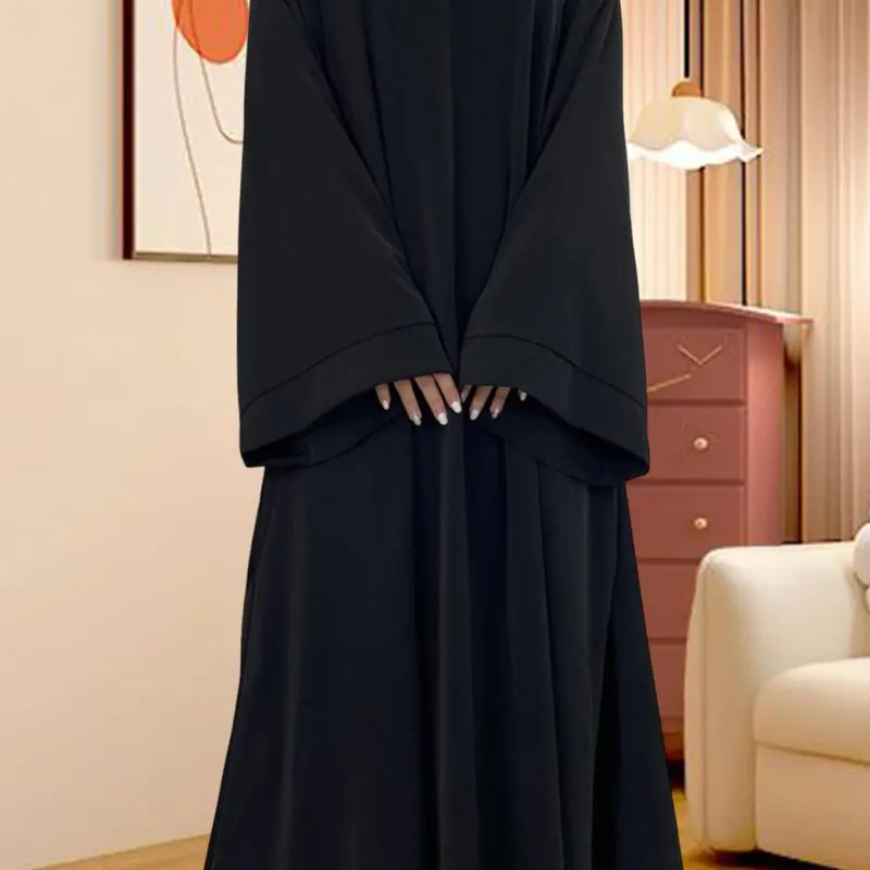Women's Solid Long Sleeve Open Front Islamic Abaya, Open Front Abayas, Muslim Clothing, Casual Comfy Muslim Sleepwear & Loungewear for Daily Wear, Ladies Sleepwear for All Seasons
