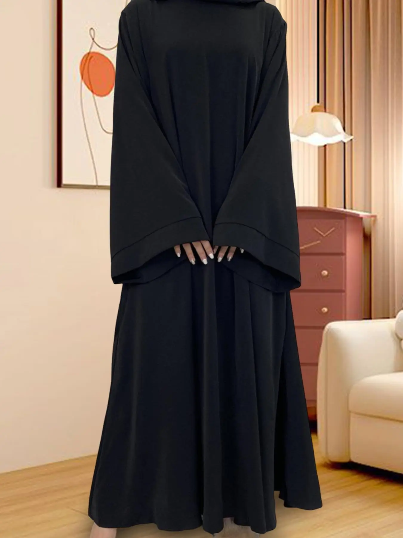 Women's Solid Long Sleeve Open Front Abaya, Casual Comfy Muslim Sleepwear & Loungewear for Daily Wear, Ladies Sleepwear for All Seasons, Clothing