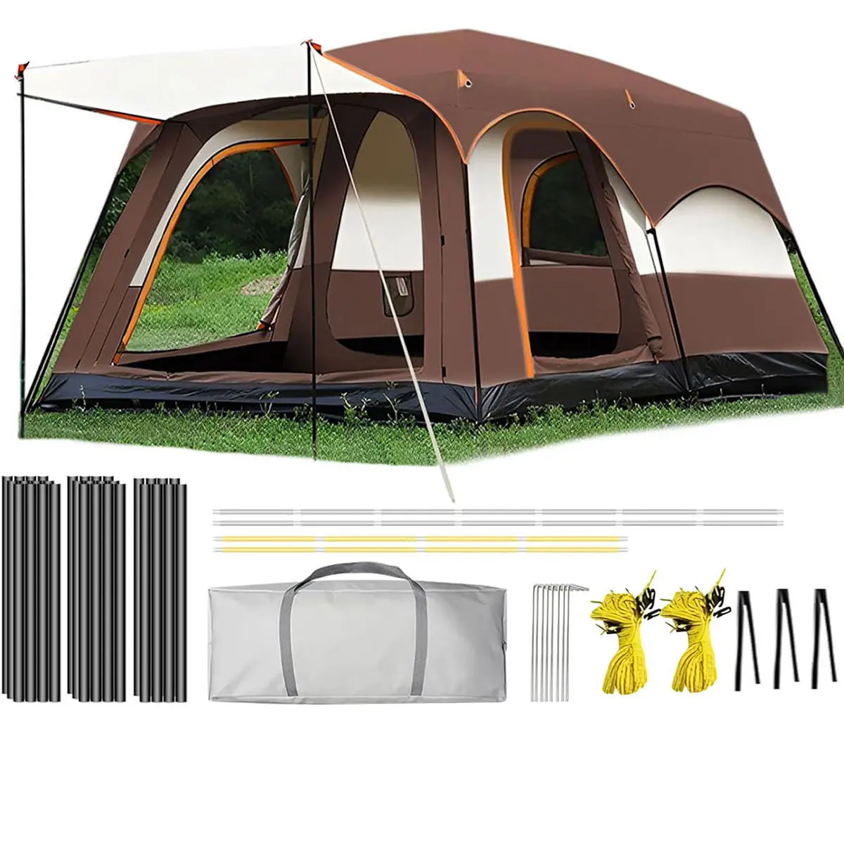 【Waterproof Tent】12 Person Extra Large Outdoor Camping Tent Waterproof Instant Setup Oxford Polyester Lightweight Mesh Windows Double Doors Easy Pop Up Camping Accessories Tent for Camping Easter Mother's Day Father's Day Graduation Memorial Day Gift