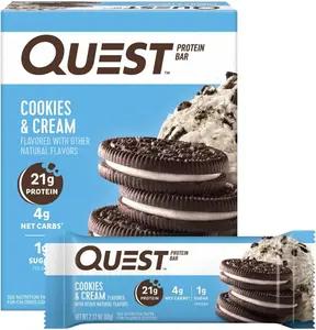 Quest Nutrition Cookies & Cream Protein Bars - 4 Count, Gluten Free, Keto Friendly, 21g Protein, 4g Net Carbs, 1g Sugar - Snack