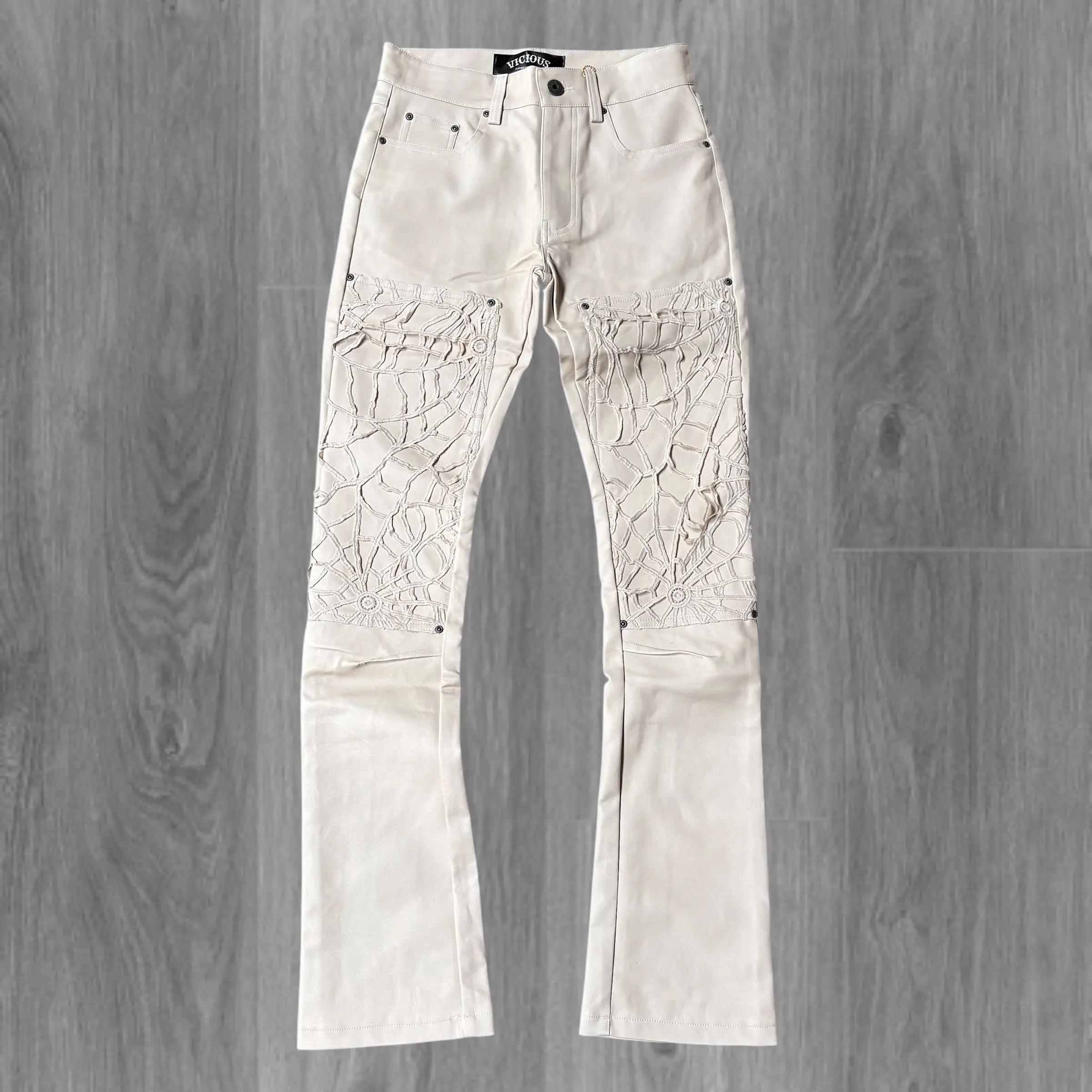 Vicious - STACKED (VEGAN LEATHER) PANTS - ECRU - VC961