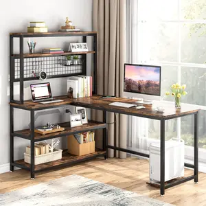 Tribesigns 55" Large Computer Desk with Wireless Charging 5 Storage Shelves, Office Desk with Hutch Bookshelf for Home Office