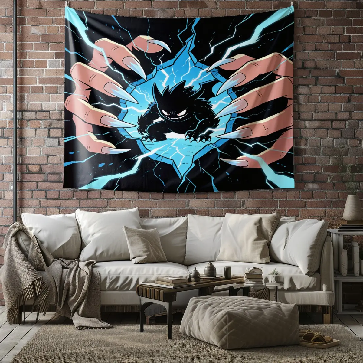 Gengar Dimension Break Tapestry, Lightweight Breathable Material, Unique Anime Art Design, Foldable And Easy To Store, for indoor aesthetic decoration
