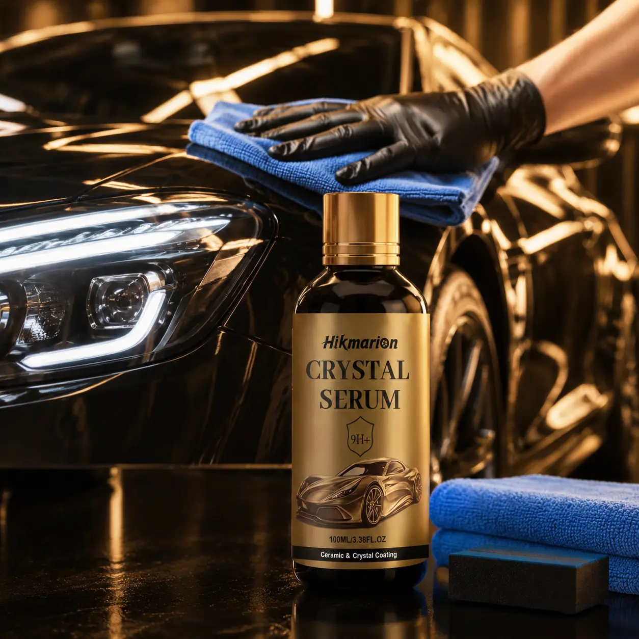 Car Ceramic Crystal Coating Serum 100ml Auto Paint Protection Polish Spray Gloss Enhancer Anti-Scratch Hydrophobic Kit with Sponge Towel