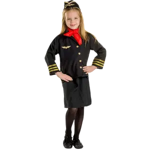 Flight Attendant Costume Dress For Kids | 4-Piece Set with Jacket, Skirt, Scarf & Hat - Cosplay Outfit - Perfect for Halloween, Pretend Play Fun & Theme Party