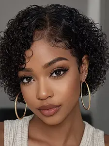 13x4x1 Lace Frontal Wig Short Curly Wig Pixie Wigs For  Women Human Hair 150% Density Pixie Cut  Short Curly Wigs