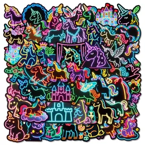56pcs Neon Unicorn Cartoon Graffiti Series Stickers, Suitable for Faith Based Designs Such As Scrapbooks, Diaries, Laptops, Water Bottles, Cars, Etc., As Gifts with Positive Information