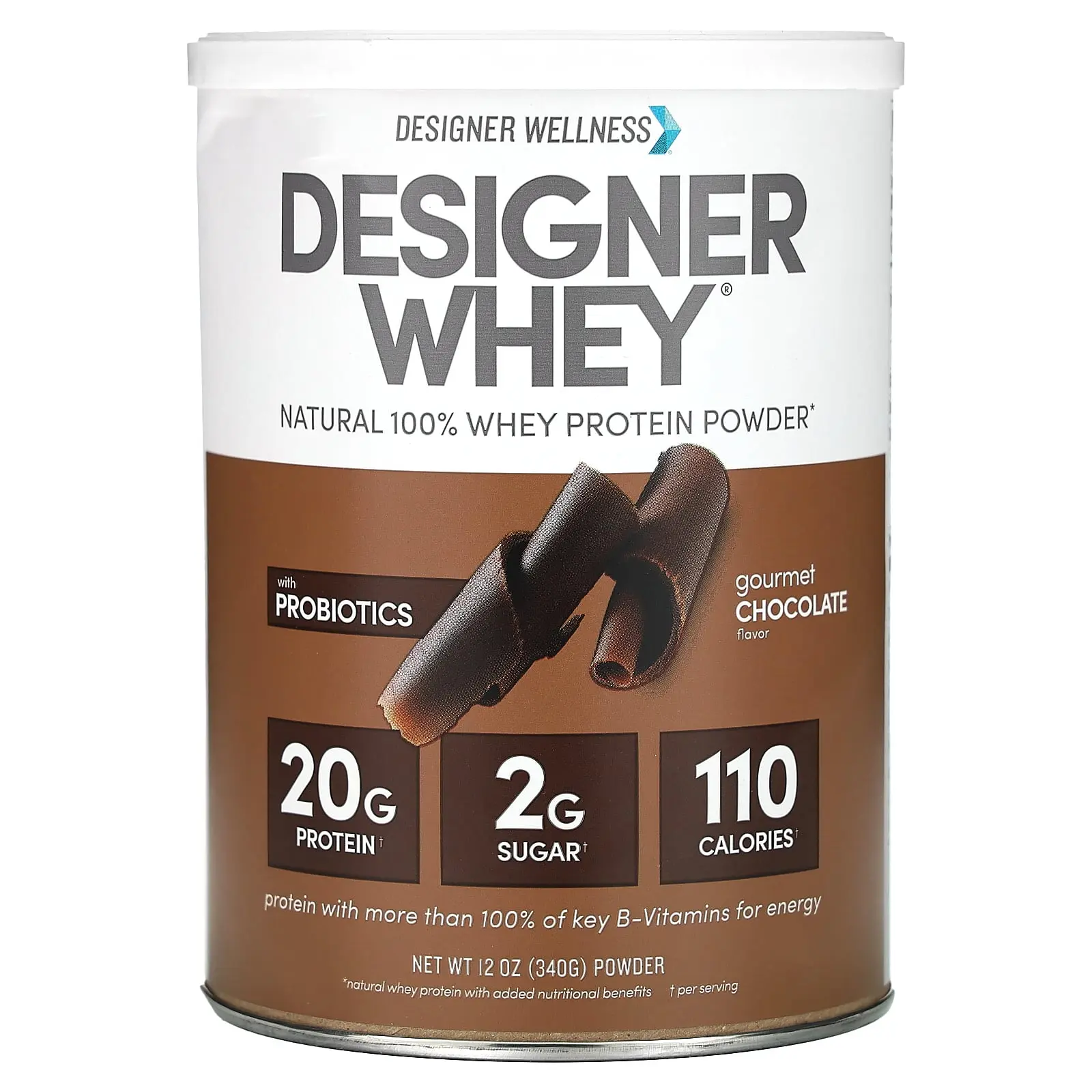 Designer Wellness Designer Whey, Natural 100% Whey Protein Powder, Gourmet Chocolate, 12 oz (340 g)
