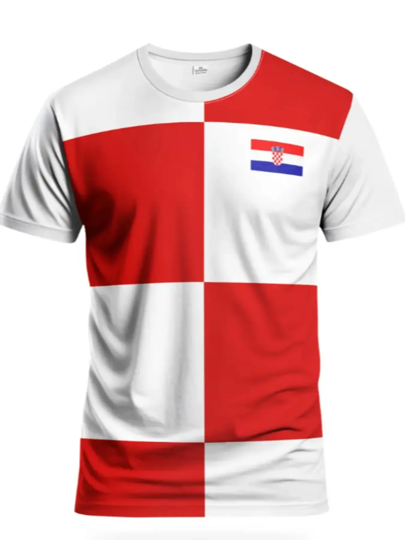Men's Croatia National Football Team Jersey Design T-Shirt, Lightweight Jersey, Breathable Sportswear, Plaid Pattern, Casual Wear for Fans