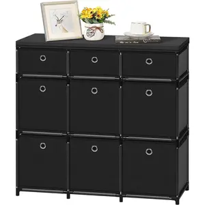 9 Cube Organizer and Storage, Fabric Storage Chest Clothes Organizers, Cube Drawer Organizer Unit for Closet, Easy Assembly Closet Dresser for Bedroom, Dorm, Playroom, Hallyway, Black space saver dresser vanity