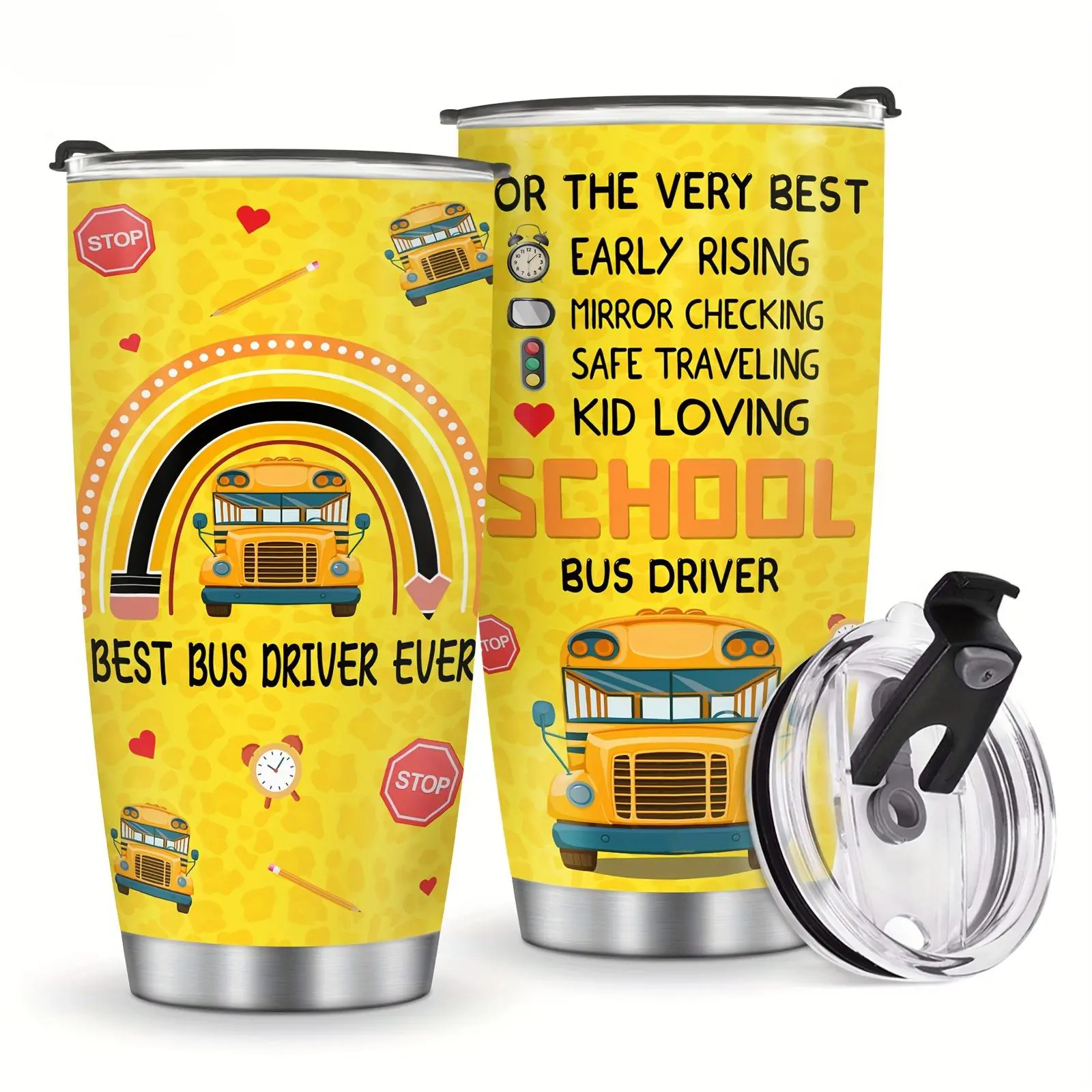 20oz Best Bus Driver Ever Tumbler – Stainless Steel Thermal Mug, Oval Travel Cup, School Bus Gift for Bus Lovers, Birthday Christmas for Men Women