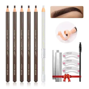 Waterproof Eye-Brows Pen-cil Set, Pull Cord Peel-off Eyebrow Pencil Microblading Eyebrow Pen Supplies Kit, White Eye-Liner Pencil and Eyebrows Tool Tattoo Makeup For Marking (5+1 Dark Brown)