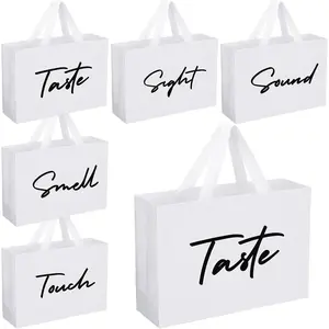 5 Senses  Bags for Him Her with Ribbon Handles Sight Smell Touch Taste Sound Paper  Bags for Men Women Birthday Wedding Anniversary Party(White,12.6 x 8.7 x 4 Inches)
