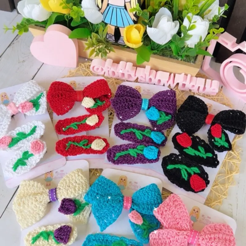 Crochet Hair Clips Set, Cute Handmade Hair Accessories for Girls