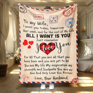 Flannel Blanket with Digital Print, Slogan Print Blanket, Soft Warm Personalized Throw for Office Living Room Sofa Nap, Best Gift for Wife All Seasons Use
