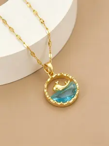 Whale and Star Moon Pendant Necklace, Blue Crystal Wave Elegant Necklace, Cute Whale and Star Moon Women's Jewelry Gift