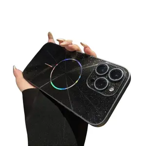 Noble Icicle Glitter Bling Full Coverage Lens Phone Case for iPhone 13-17 Pro Max Magsafe Dustproof Magnetic Wireless Crystal Lights Shockproof Protector for Girls & Boys