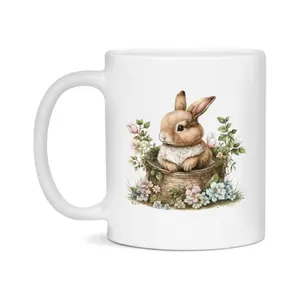 Easter Bunny Coffee Mug, Easter Basket Clipart Easter Gift, Cute Bunny Mug, 11Oz Or 15Oz White Ceramic Cup, Double-Sided TA7