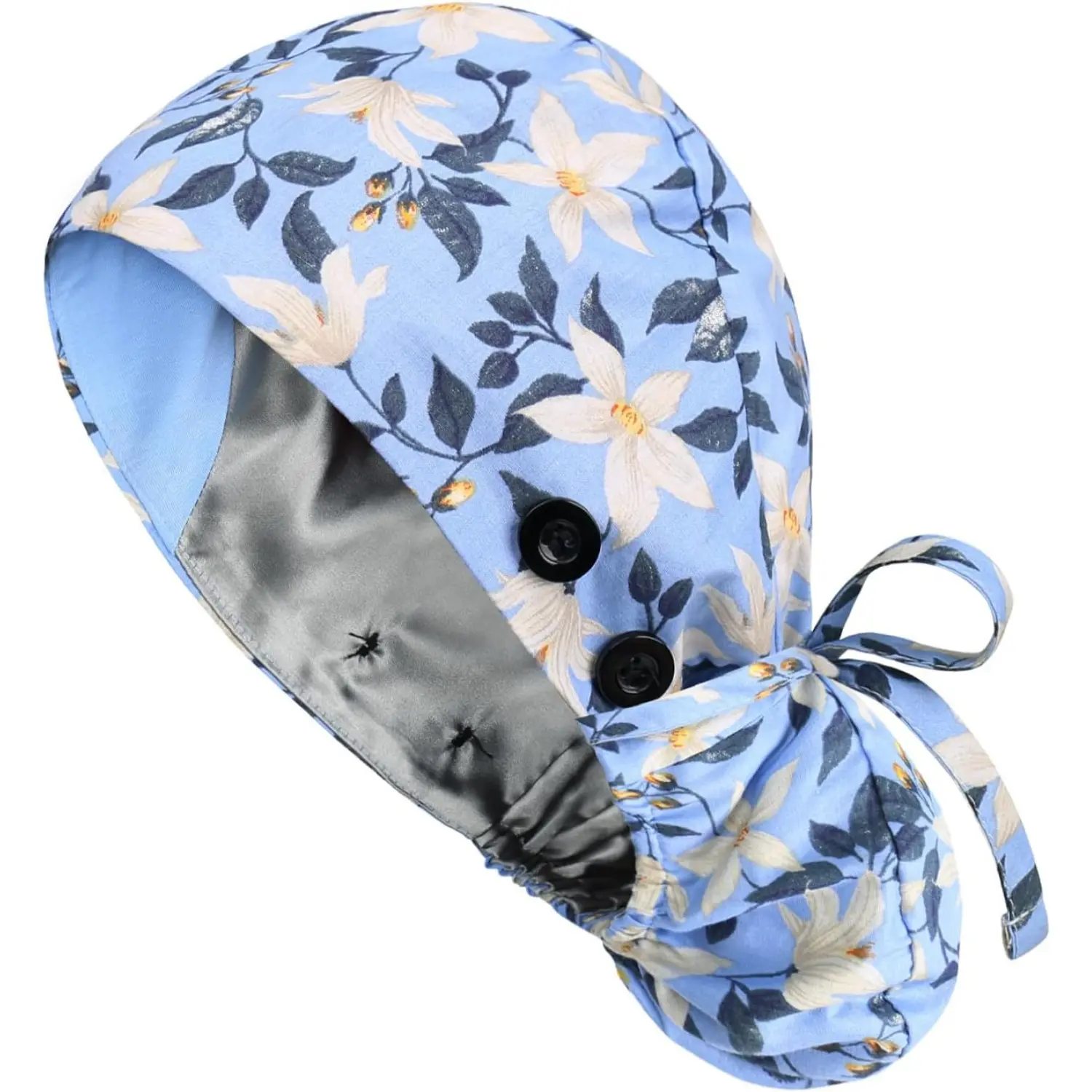 Satin Lined Scrub Cap with Buttons Sweatband for Women