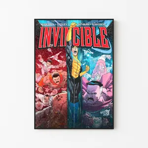 [FAST SALE UP TO 45%] Modern Superhero Comic Cover Prints, Invincible TV Show Inspired Art, Minimalist Battle Damage Decor, Man Cave Gift, Unframed Print Only