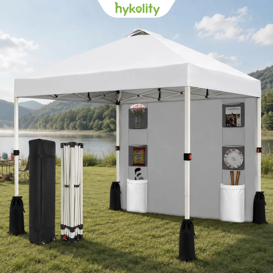 SUNSPIRE 10x10 Square Pop Up Canopy Tent (Single Unit), 1 Sidewall with Pocket, 1-Button Push Setup Instant Portable Shelter, Adjustable Height, 4 Weight Bags & Wheeled Carry Bag, 100 sq ft Instant Shade for Backyard Parties, Camping
