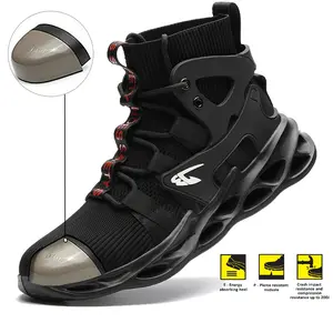 Men's Steel Toe Work Boots Safety Shoes Breathable Woven Knit Industrial Construction Sneakers