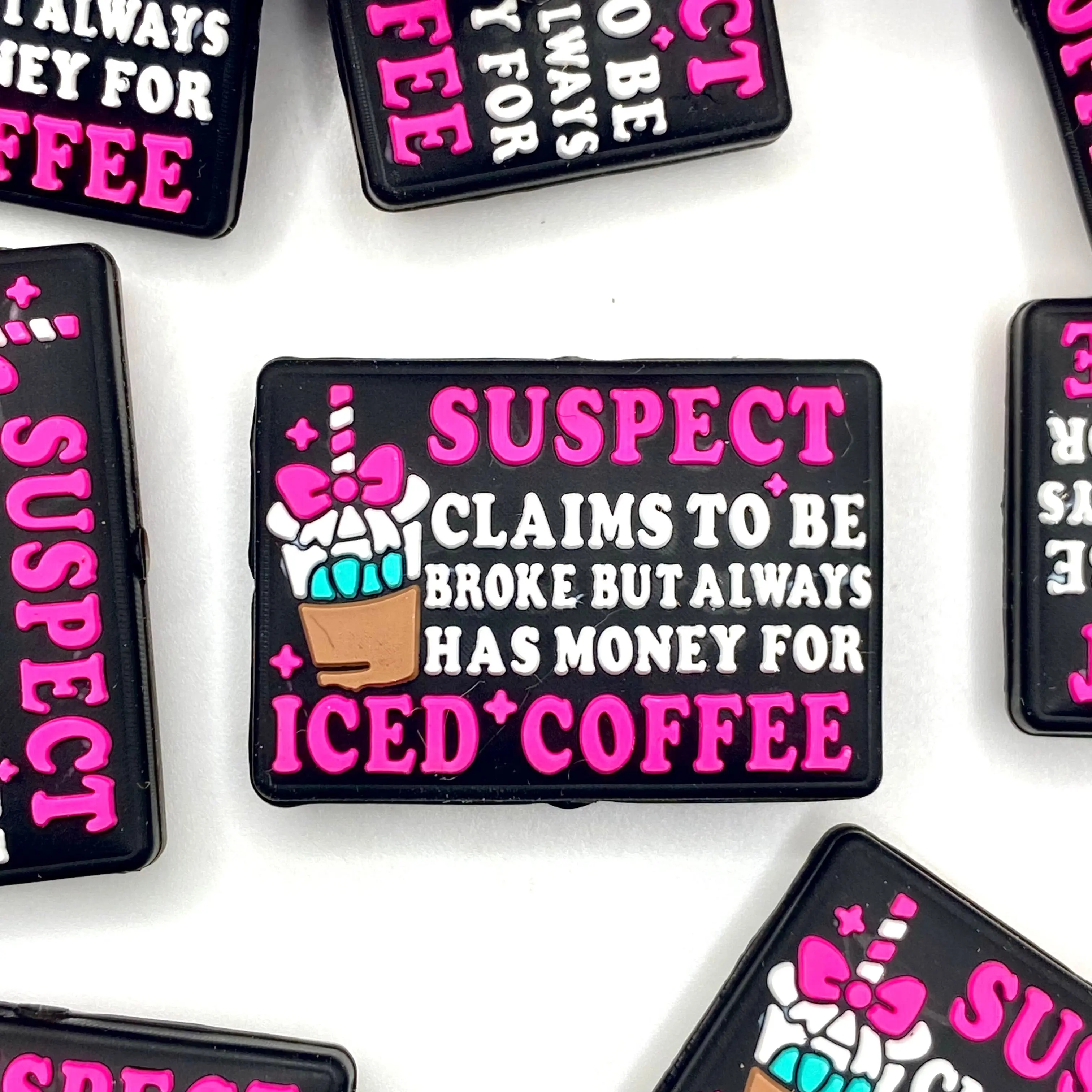1pc Suspect Claims to be Broke but Always Has Money for Iced Coffee Silicone Focal Beads - Beaded Pens Supplies DIY