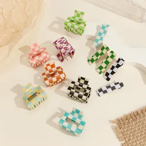 3PCS Checkered Hair Claw Clips, 1.97" Multicolored Square Hair Clipsfor Thin Hair, Medium Non-Slip Claw Clips Rectangle Hair Styling Accessories with Strong Hold (Plaid Pattern)(Checkered)
