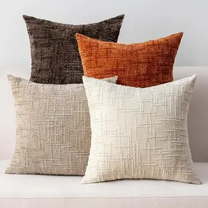 4pcs Soft Chenille Texture Cushion Covers, Square Solid Color Elegant Decorative Pillows 18x18 inch, Comfortable Farmhouse Style for Sofa Bed Living Room Home Decoration