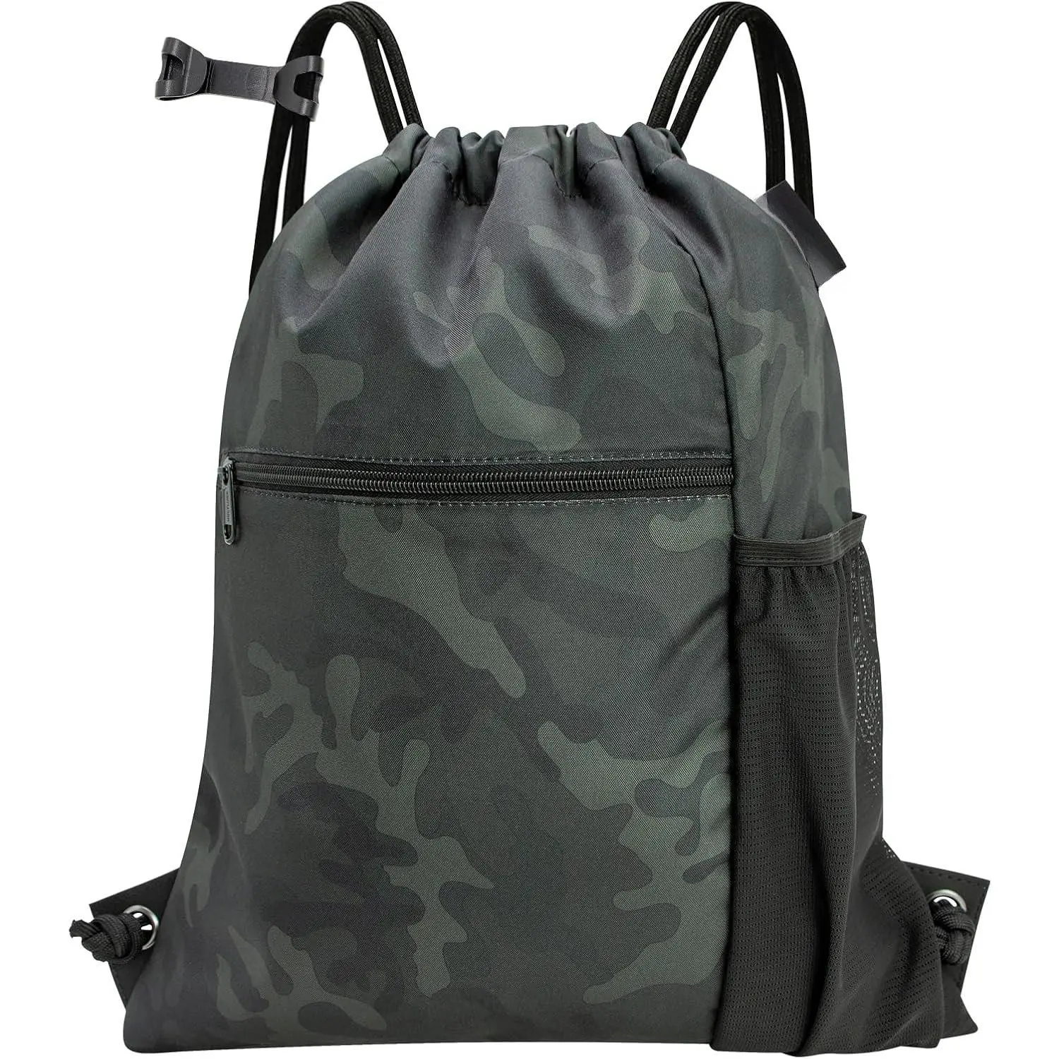 Men & Women Outdoor  Gym Sack  Drawstring Backpack Bag (Standard with drawstring, Black Camo)