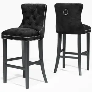 DKLGG Counter Height Bar Stools Set of 2, 27" H Velvet Bar Stools with Back and Footrest, Upholstered High Bar Tall Chairs for Kitchen Island Dining Room Pub Sturdy Furniture Barstools