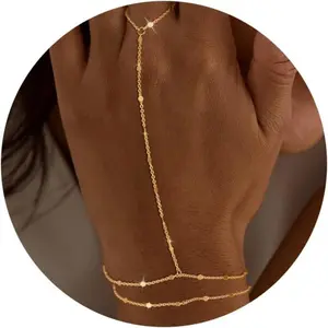 Silver Hand Chain Bracelet for Women - 14K Gold Plated/Sterling Silver Layered Adjustable Satellite Bead Paperclip Dot CZ Link Hand Chain Bracelets Non Tarnish Trendy Jewelry Gift-USA