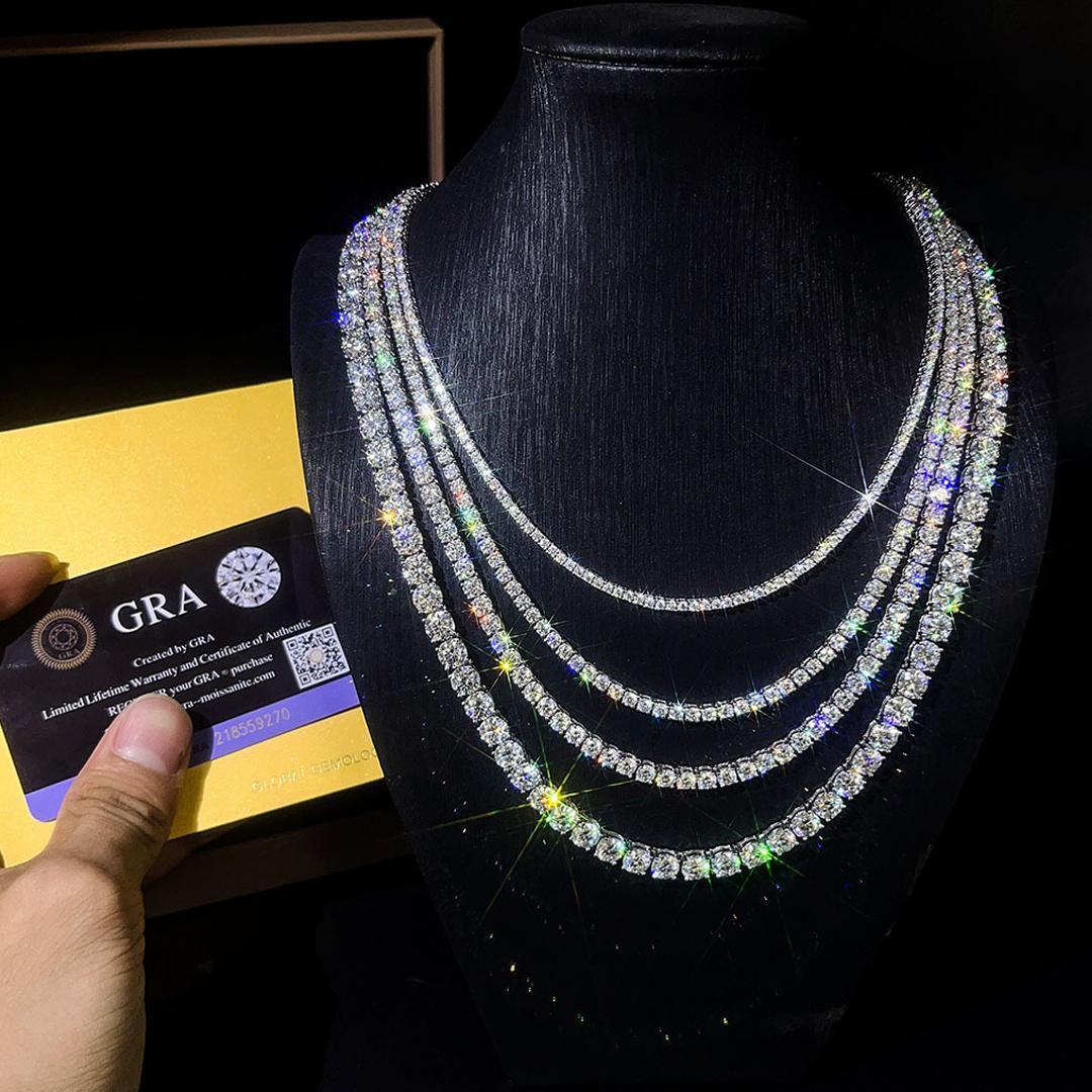 BXINY GRA Certified 3/4/5mm Moissanite Tennis Necklace   Silver Sparkling Lab Diamond for Women Men Hiphop Party Gift Jewelry