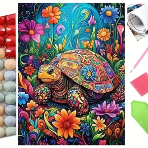 Colorful Psychedelic Sea Turtle in Tropical Flower Garden 5D Full Drill Diamond Painting Kit – Vibrant Boho Wildlife Design with Shimmering Rainbow & Floral Accents – Whimsical Nature Art DIY Wall Decor – Ideal Gift for Animal Lovers & Craft Enthusiasts