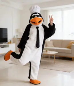 Funny Coral Fleece Couple Sleeping Bag, Cute Cartoon Penguin Onesie Pajamas