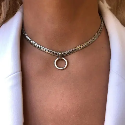 Fashion Punk Hip Pop Silvery Day Collar Cuban Chain Necklace Punk Style Necklace O-Ring Pendant Necklace for Women Men  Gifts Daily Vacation Music Festival Anniversary Gift Couple's Gift Chain Jewelry Fashion Jewelry Party Casual Trendy Jewelry
